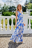 Rochie maxi din șifon cu imprimeu și decolteu petrecut Lorena