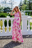 Rochie maxi din șifon cu model și decolteu petrecut