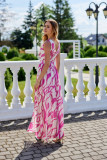 Rochie maxi din șifon cu model și decolteu petrecut
