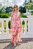 Rochie maxi din șifon cu model și decolteu petrecut Lorena