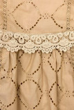 Rochie maro deschis cu dantelă și broderie