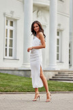 Rochie midi satinată pe un umăr, culoare ecru