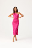Rochie midi satinată pe un umăr, culoare amarant