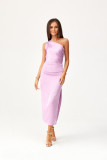 Rochie midi satinată pe un umăr, culoare lila