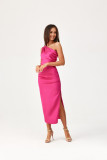Rochie midi satinată pe un umăr, culoare amarant