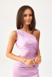 Rochie midi satinată pe un umăr, culoare lila