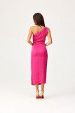 Rochie midi satinată pe un umăr, culoare amarant
