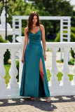 Rochie maxi satinată cu legare la spate, verde