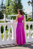 Rochie maxi satinată pe un umăr, în nuanță violetă