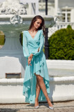 Rochie maxi asimetrică cu mâneci lungi, în nuanță de mentă deschisă