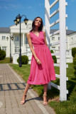 Rochie midi cu decolteu petrecut și bretele late, culoare amarant