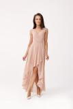 Rochie maxi asimetrică cu decolteu petrecut cappuccino