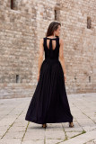 Rochie maxi brocart cu legare la spate – neagră