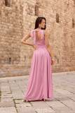 Rochie maxi brocart cu legare la spate, roz