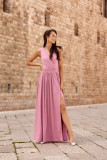 Rochie maxi brocart cu legare la spate, roz