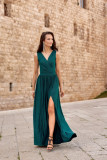 Rochie maxi brocart cu legare la spate, verde