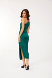 Rochie midi satinată pe un umăr, verde smarald