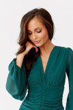Rochie verde plisată cu mâneci bufante