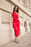 Rochie midi asimetrică roșie pe un umăr