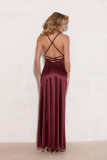 Rochie maxi satinată cu legare la spate, culoare bordo
