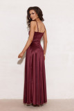 Rochie maxi din satin cu bretele, culoare bordo