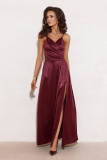 Rochie maxi din satin cu bretele, culoare bordo