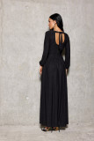 Rochie maxi neagră brocart cu mâneci lungi