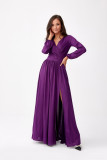 Rochie maxi brocart cu mâneci lungi în violet episcopal