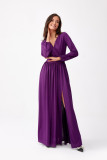 Rochie maxi brocart cu mâneci lungi în violet episcopal