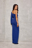 Rochie maxi brocart cu o mânecă, albastru închis