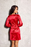 Rochie mini din satin cu mâneci lungi, roșie