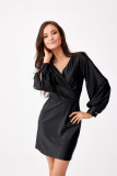 Rochie mini din satin cu mâneci lungi, neagră