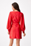 Rochie mini din satin cu mâneci lungi, roșie
