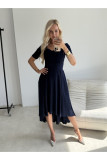 Rochie midi bleumarin cu decolteu asimetric
