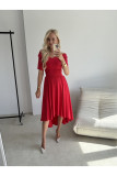 Rochie midi roșie cu decolteu asimetric