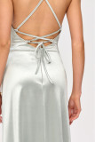 Rochie maxi satinată cu legare la spate, culoare mentă