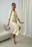 Rochie midi Mireya în galben deschis