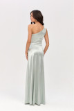 Rochie maxi satinată pe un umăr, culoare mentă