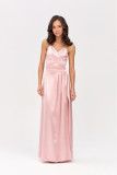 Rochie maxi din satin cu bretele, roz