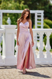 Rochie maxi din satin cu bretele, roz