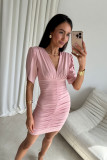 Rochie mini roz pudrat cu drapaje