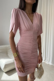 Rochie mini roz pudrat cu drapaje