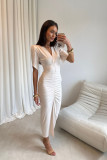 Rochie midi în nuanță de vanilie