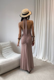 Rochie maxi Adeline în nuanță moka