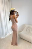 Rochie maxi în culoarea moka