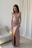 Noelia – rochie maxi în nuanță moka