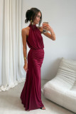 Rochie maxi lungă bordo cu despicătură
