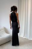 Rochie maxi lungă neagră cu decolteu spectaculos