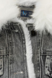 Jachetă gri denim cu blană albă