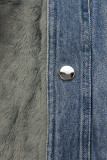 Jachetă albastră denim cu blană gri